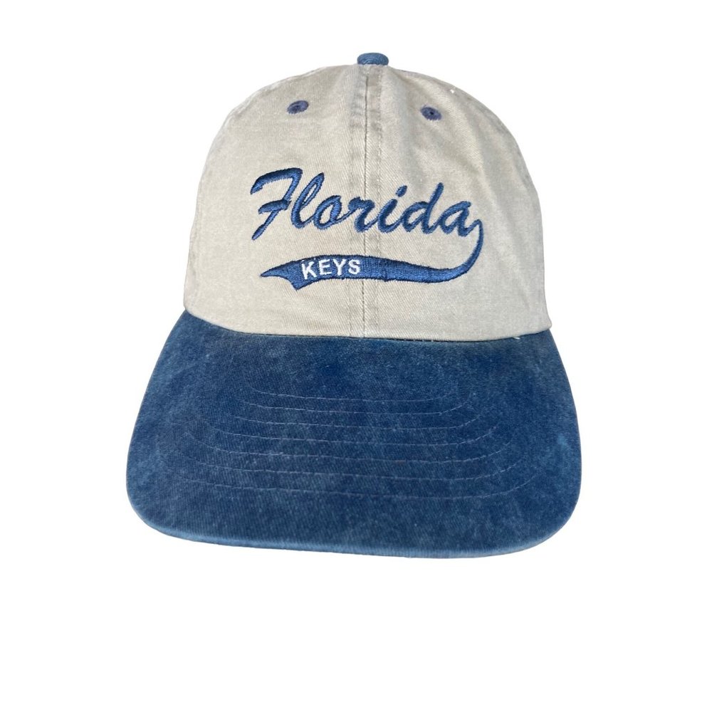 Vtg Florida Keys Denim Tan Cap Hat Distinctive Headwear Cotton Twill Adjust GUC